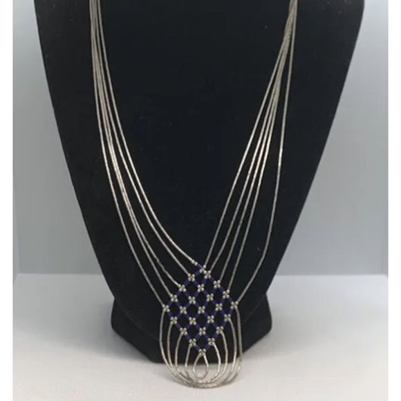 Native American 20” sterling and Lapis necklace - Picture 5 of 6